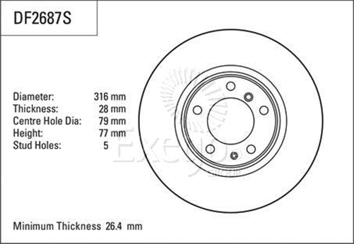 Disc Brake Rotor 316mm x 26.4 min