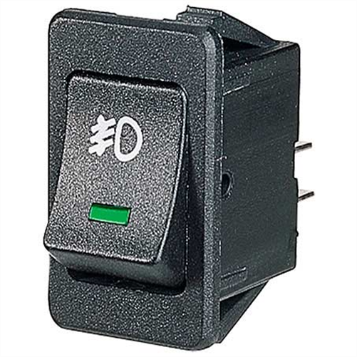 Rocker Switch Off/On DPST Green LED (Contacts Rated 20A @ 12V)