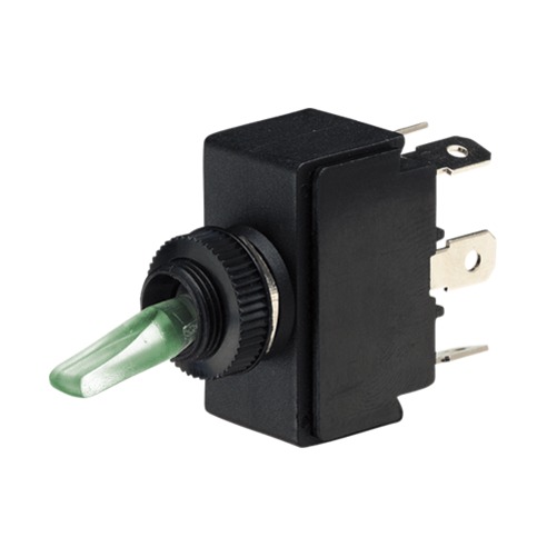 Toggle Switch On/Off/On SPDT Red/Natural/Green Illuminated (Contacts R