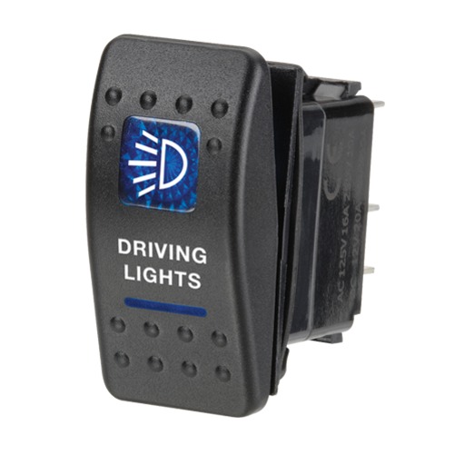 Sealed Rocker Switch Off/On SPDT 12V Blue Illuminated Driving Lights S