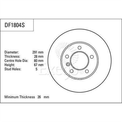 Disc Brake Rotor 291mm x 27 Min