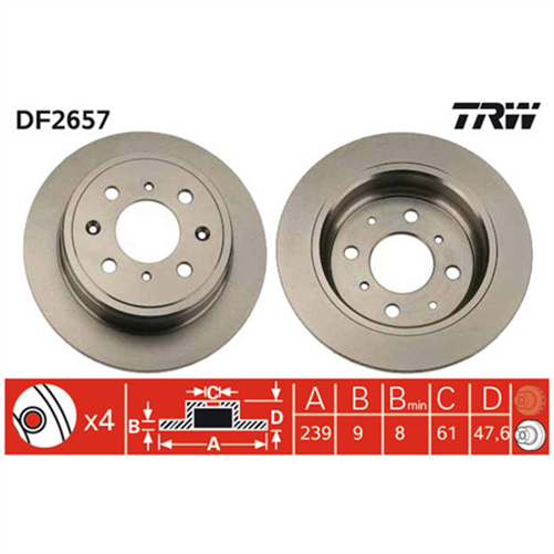 Disc Brake Rotor 239mm x 8 Min