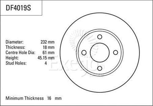 Disc Brake Rotor 232mm x 16 Min