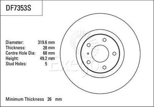 Disc Brake Rotor 319.6mm x 26 Min