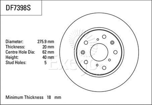 Disc Brake Rotor 275.9mm x 18 Min