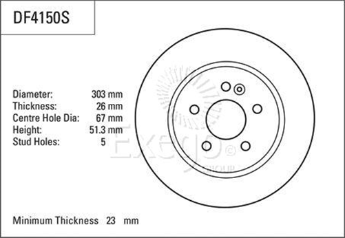 Disc Brake Rotor 303mm x 23 Min