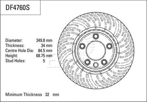 Disc Brake Rotor 349.8mm x 32 Min RH