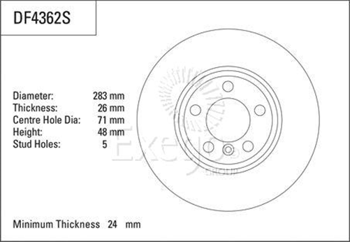 Disc Brake Rotor 283mm x 24 Min