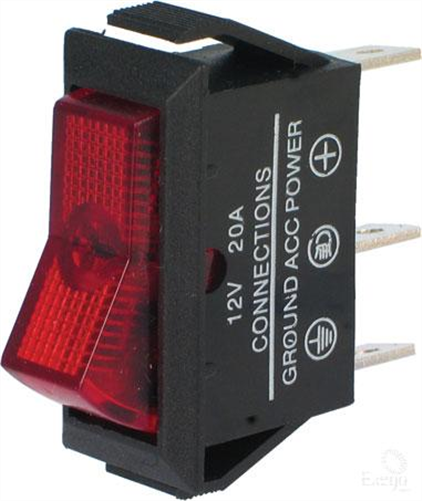 Rocker Switch Off/On SPST Red Illuminated (Contacts Rated 20A @ 12V)