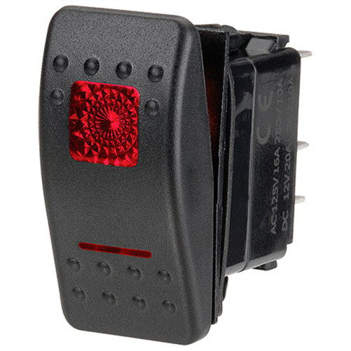 Sealed Rocker Switch Off/Momentary On SPST 12V Red Illuminated (Contac