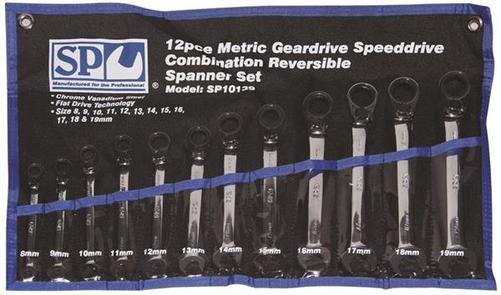 12pc Metric 15° Reversible Speed Drive Combination Geardrive Spanner Set 