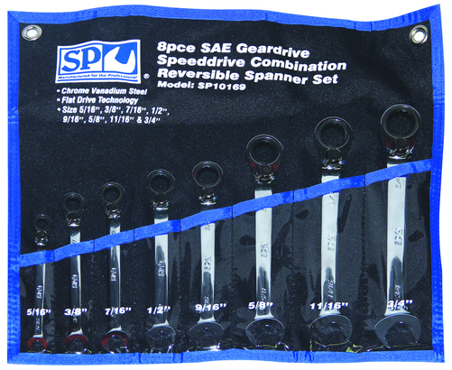 8pc SAE 15º Reversible Speeddrive Combination Geardrive Wrench/Spanner Set 