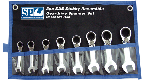 8pc Stubby SAE 15º Offset Reversible Geardrive Spanner Set 