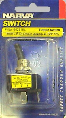 Heavy Duty Toggle Switch Off/On SPST Blue LED (Contacts Rated 20A @ 12