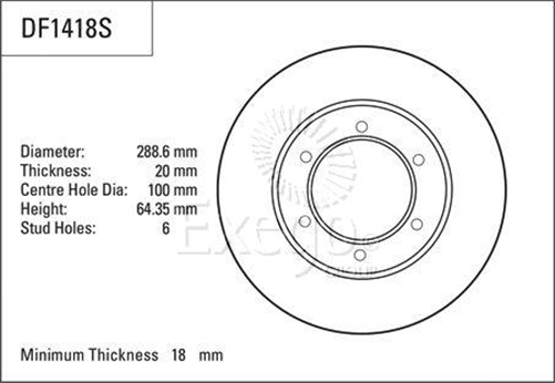 Disc Brake Rotor 288mm x 18 Min