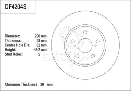 Disc Brake Rotor 296mm x 26 Min
