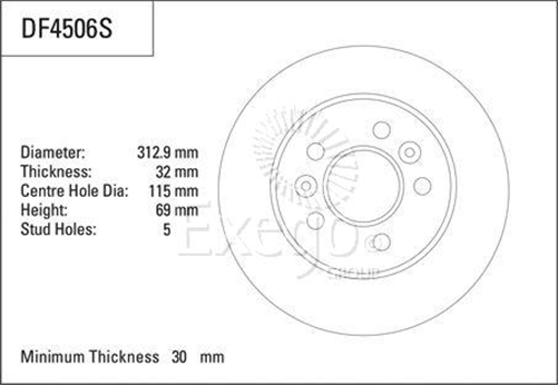Disc Brake Rotor 312.9mm x 30 min