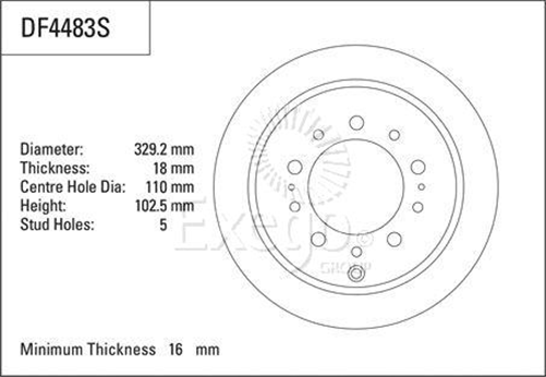 Disc Brake Rotor 329.2mm x 16 Min