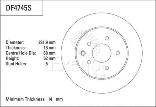 Disc Brake Rotor 291.8 X 14 Min