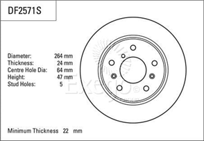 Disc Brake Rotor 264mm x 22 min