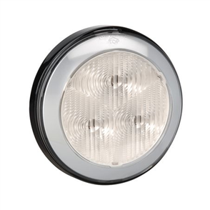 12 Volt Led Reverse Lamp (White) With Silver Satin Ring And Black Base