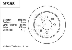 Disc Brake Rotor 238.8mm x 8 Min