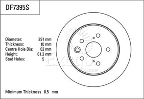 Disc Brake Rotor 291mm x 8.5 min