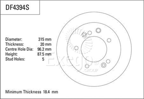 Disc Brake Rotor 315mm x 18.4 Min
