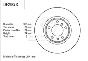 Disc Brake Rotor 316mm x 26.4 min
