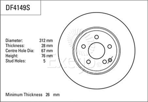 Disc Brake Rotor 312mm x 26 Min
