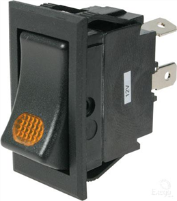 Rocker Switch On/Off SPST 12V 20A Amber Illuminated