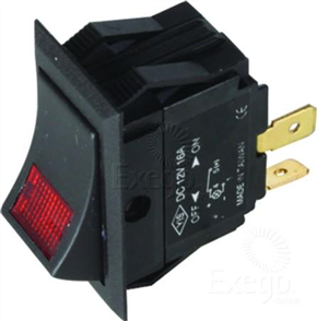 Rocker Switch On/Off SPST 12V Red Illuminated (Contacts Rated 20A @ 12