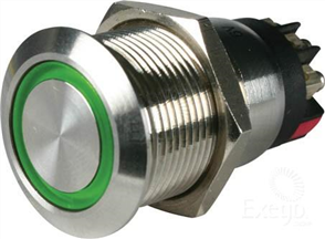 LED Pre Wired Push Button On/Off SPST Green Illuminated 5A at 12V