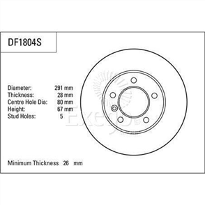Disc Brake Rotor 291mm x 27 Min