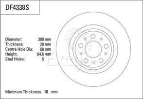 Disc Brake Rotor 308mm x 18 Min