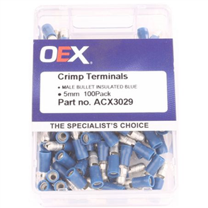 Crimp Terminal Male Bullet Blue Terminal Size 5mm