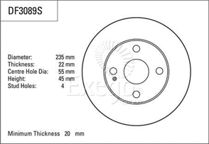 Disc Brake Rotor 235mm x 20 Min