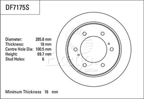 Disc Brake Rotor 285.8mm x 16 min