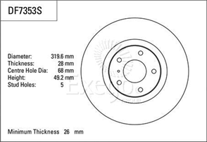 Disc Brake Rotor 319.6mm x 26 Min