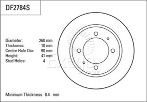 Disc Brake Rotor 260mm x 8.4 Min