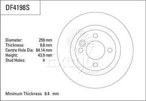 Disc Brake Rotor 258.7mm x 8.4 Min