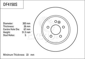 Disc Brake Rotor 303mm x 23 Min