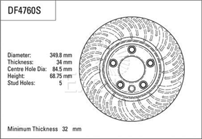 Disc Brake Rotor 349.8mm x 32 Min RH