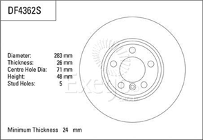 Disc Brake Rotor 283mm x 24 Min