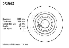 Disc Brake Rotor 304mm x 11.7 Min