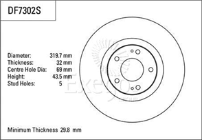 Disc Brake Rotor 319.7mm x 29.8 min