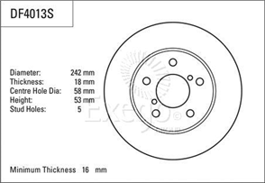Disc Brake Rotor 242mm x 16 Min