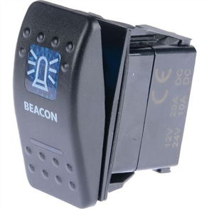 4x4 Rocker Beacon Switch On/Off SPST 12 or 24V Blue Illumination (Con