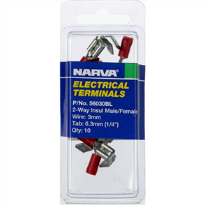 Crimp Terminal 2 Way Male/Female Blade Red Insulated 6.3mm - 10 Pce