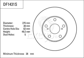 Disc Brake Rotor 275mm x 26 Min